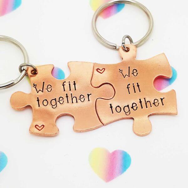 Stamped With Love - We Fit Together Jigsaw Keyrings Copper