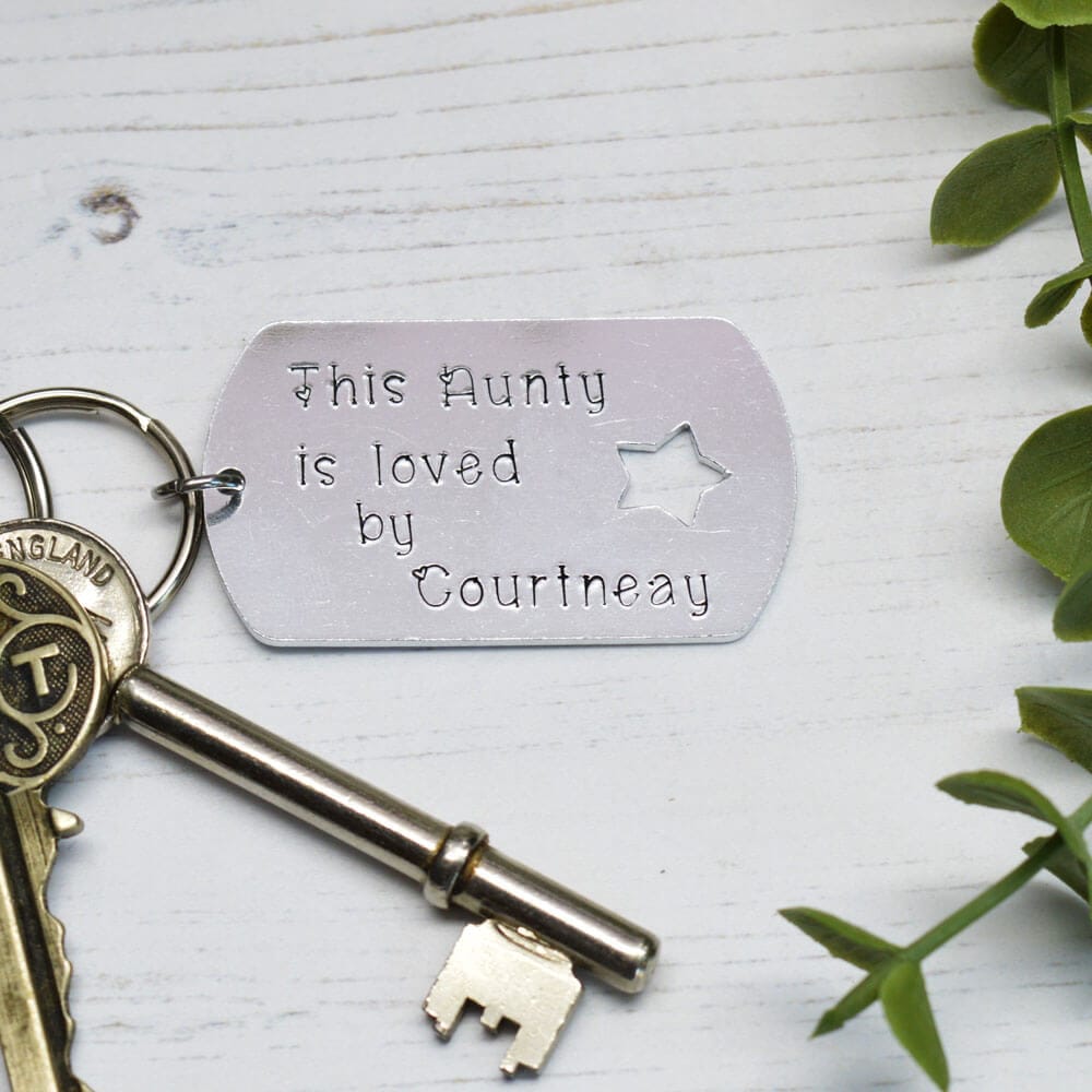 Stamped With Love - Aunty is loved by personalised keyring