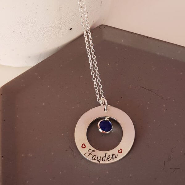 Stamped With Love - Child's Name Washer Necklace with Birthstone