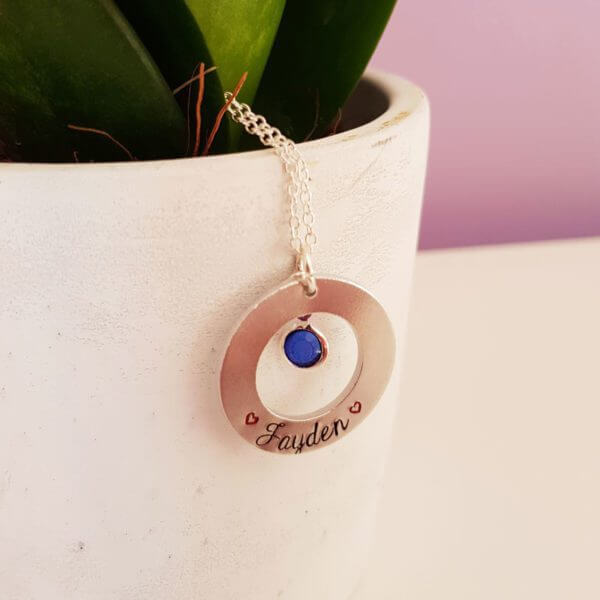 Stamped With Love - Child's Name Washer Necklace with Birthstone