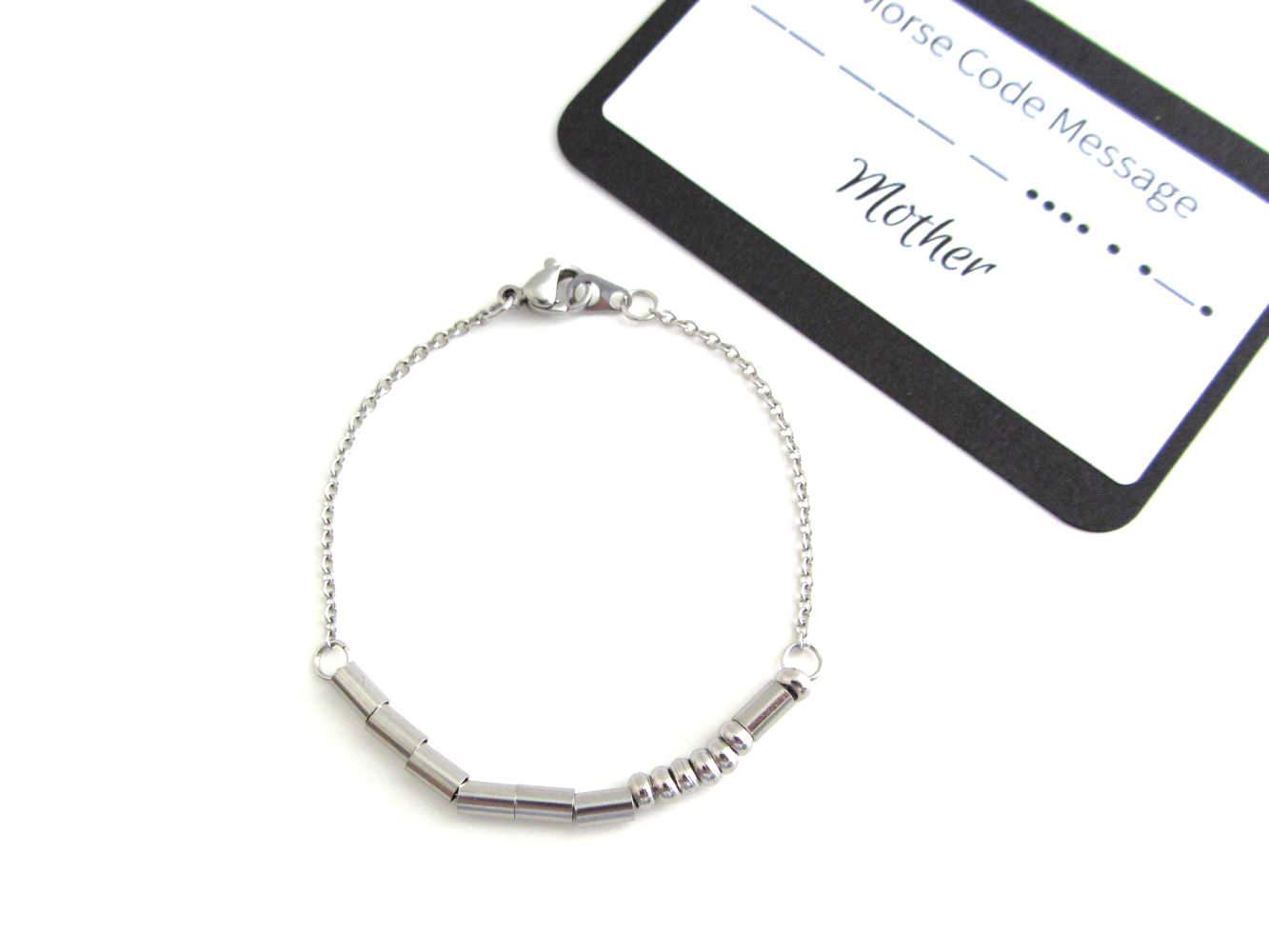 'Mother' Morse Code Bracelet from Purple Wyvern Jewels