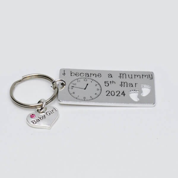 Stamped With Love - Personalised Moment I became a Mummy with Charm Keyring