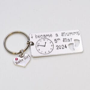 Stamped With Love - Personalised Moment I became a Mummy with Charm Keyring