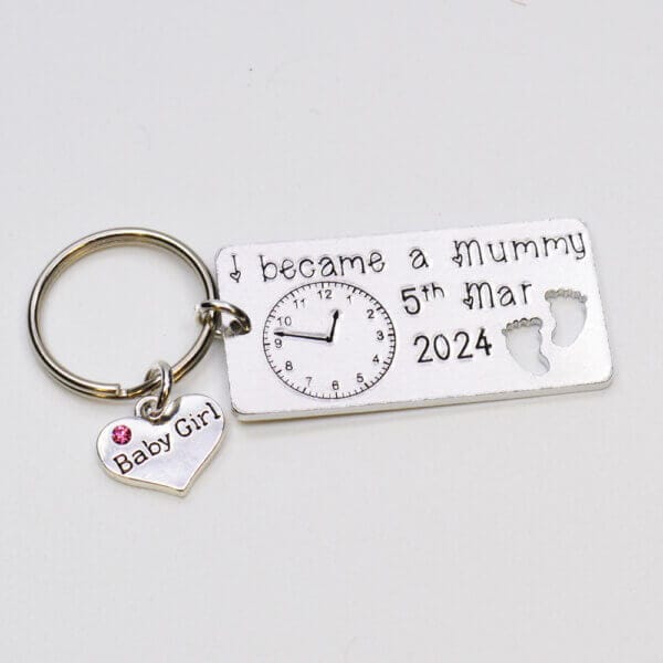 Stamped With Love - Personalised Moment I became a Mummy with Charm Keyring