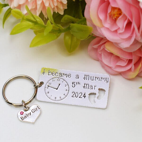 Stamped With Love - Personalised Moment I became a Mummy with Charm Keyring