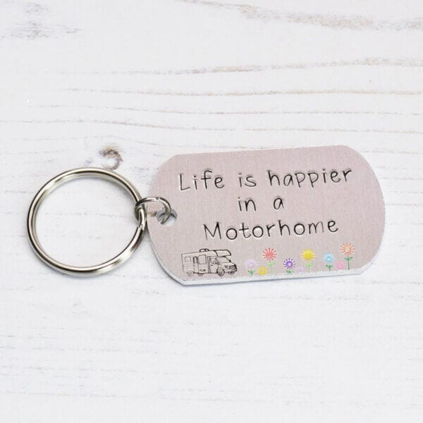 Stamped With Love - Life is Happier in a Motorhome Keyring