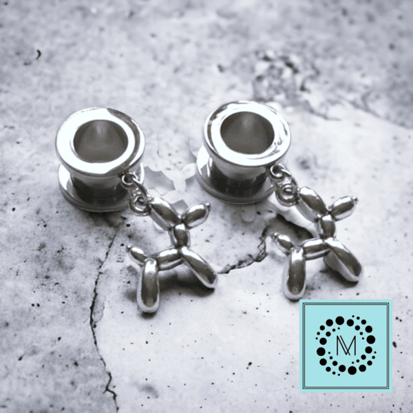 Meraki Jewellery - Silver Balloon Dog Tunnel / Stretcher Earrings 10mm
