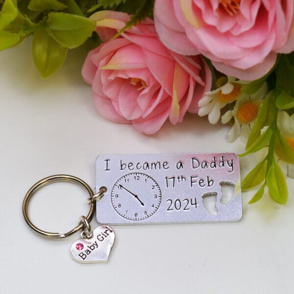 Stamped With Love - Personalised Moment I became a Daddy with Charm Keyring