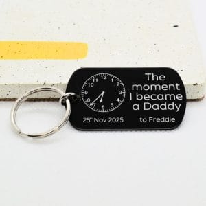 The Pink Pineapple - The moment I became a Daddy Engraved Black Keyring