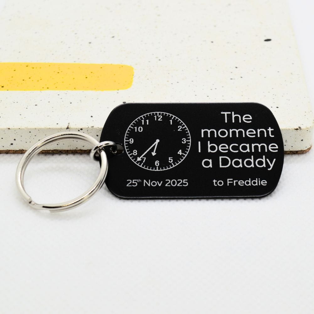 The Pink Pineapple - The moment I became a Daddy Engraved Black Keyring