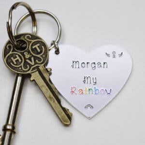 Stamped With Love - Heart-Shaped Rainbow Baby Keyring
