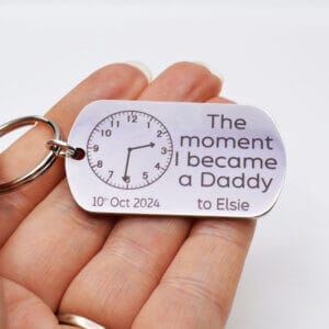 The Pink Pineapple - The moment I became a Daddy engraved keyring