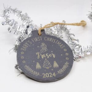 The Pink Pineapple - Baby's First Christmas Personalised Slate Bauble