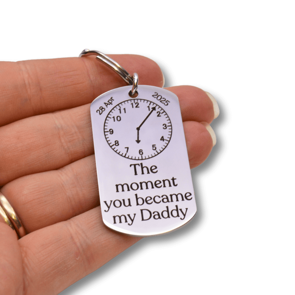 The Pink Pineapple - The moment you became my Daddy engraved keyring