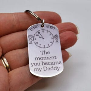 The Pink Pineapple - The moment you became my Daddy engraved keyring