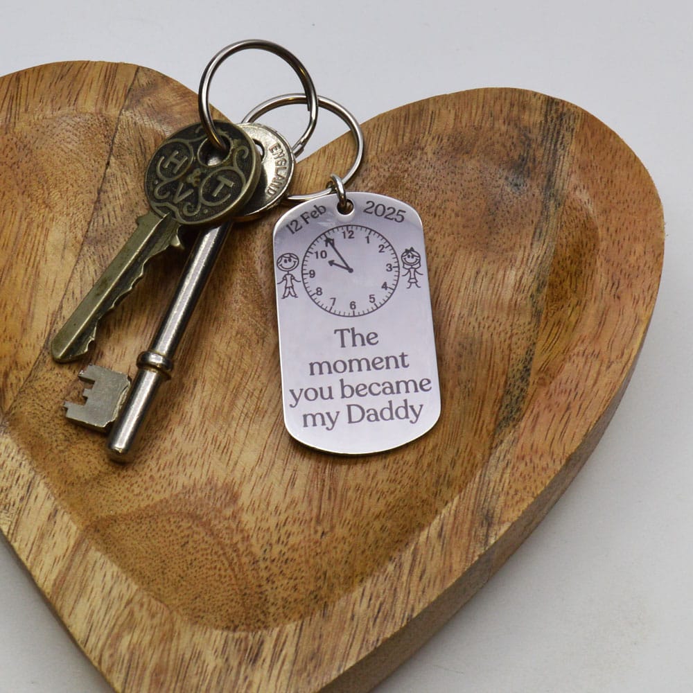 The Pink Pineapple - The moment you became my Daddy engraved keyring
