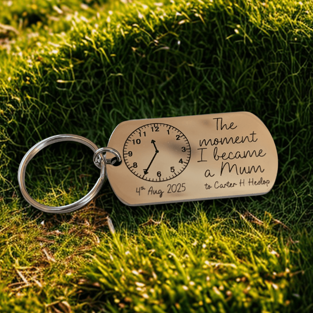 The Pink Pineapple - The moment I became a Mum Laser Engraved Personalised Keyring