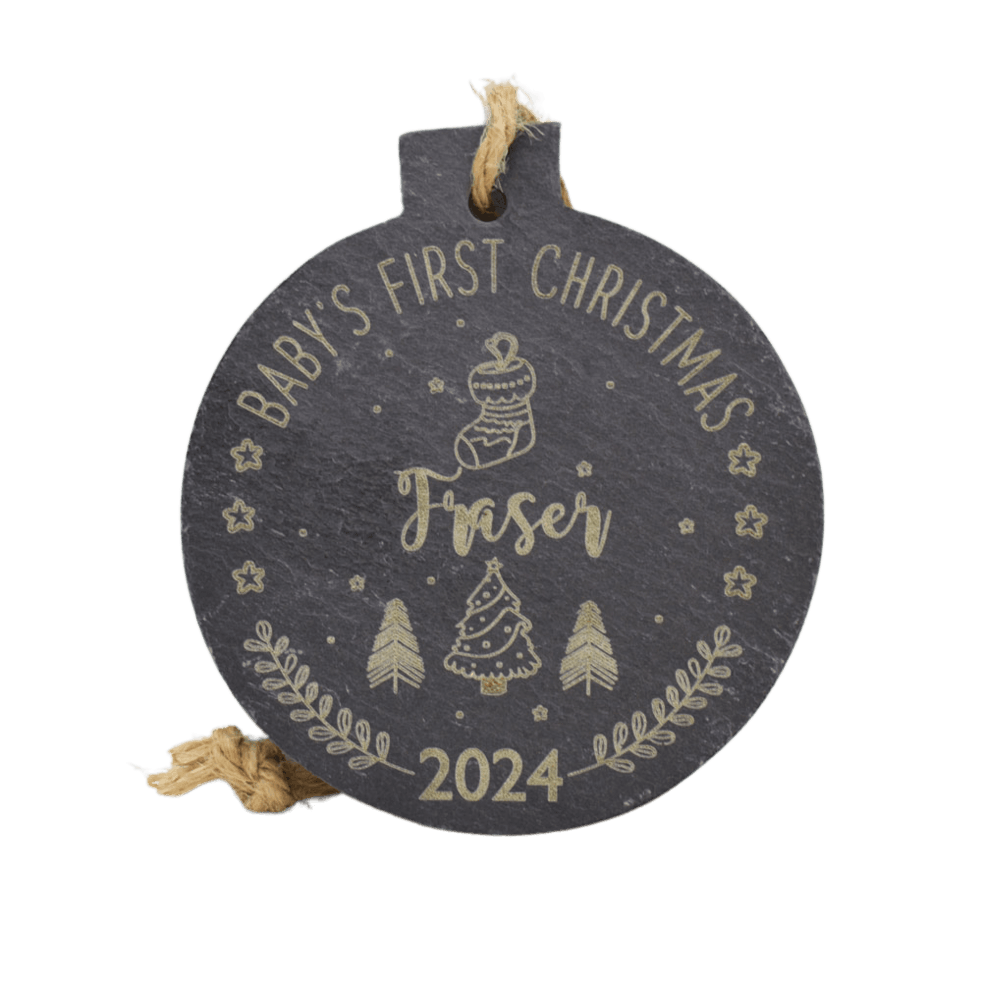 The Pink Pineapple - Baby's First Christmas Personalised Slate Bauble