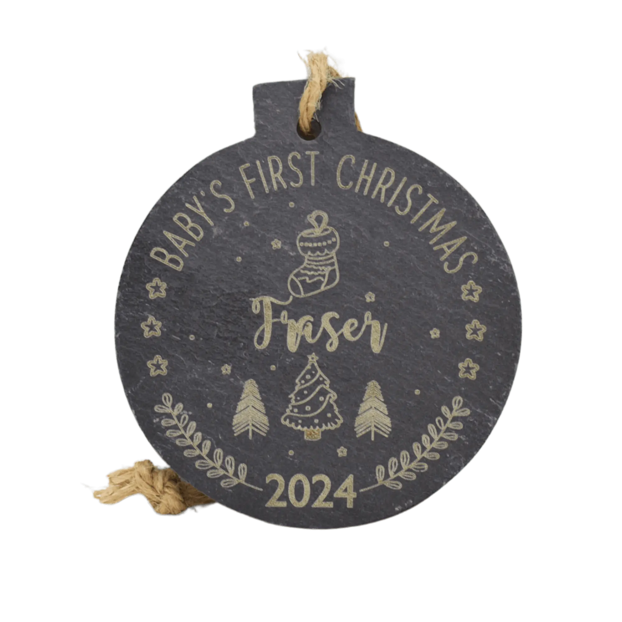 Babys-First-Christmas-Slate-Bauble The Pink Pineapple - Baby's First Christmas Personalised Slate Bauble